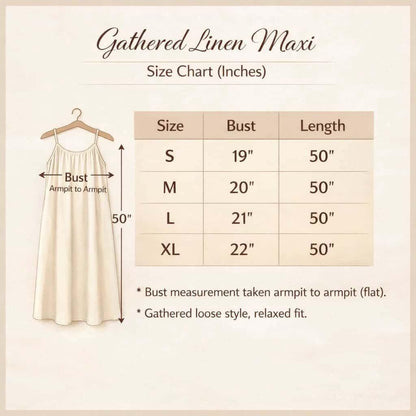 Gathered Linen Maxi Dress with Spaghetti Straps