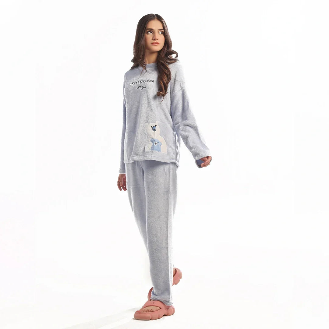 Fleece Pajama Suit Baby BlueTeddy