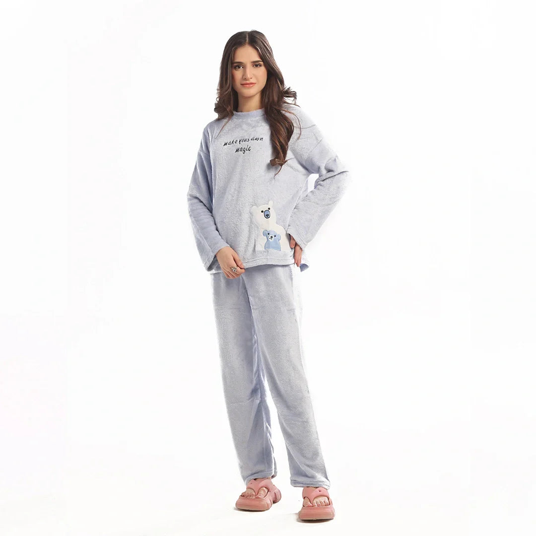 Fleece Pajama Suit Baby BlueTeddy