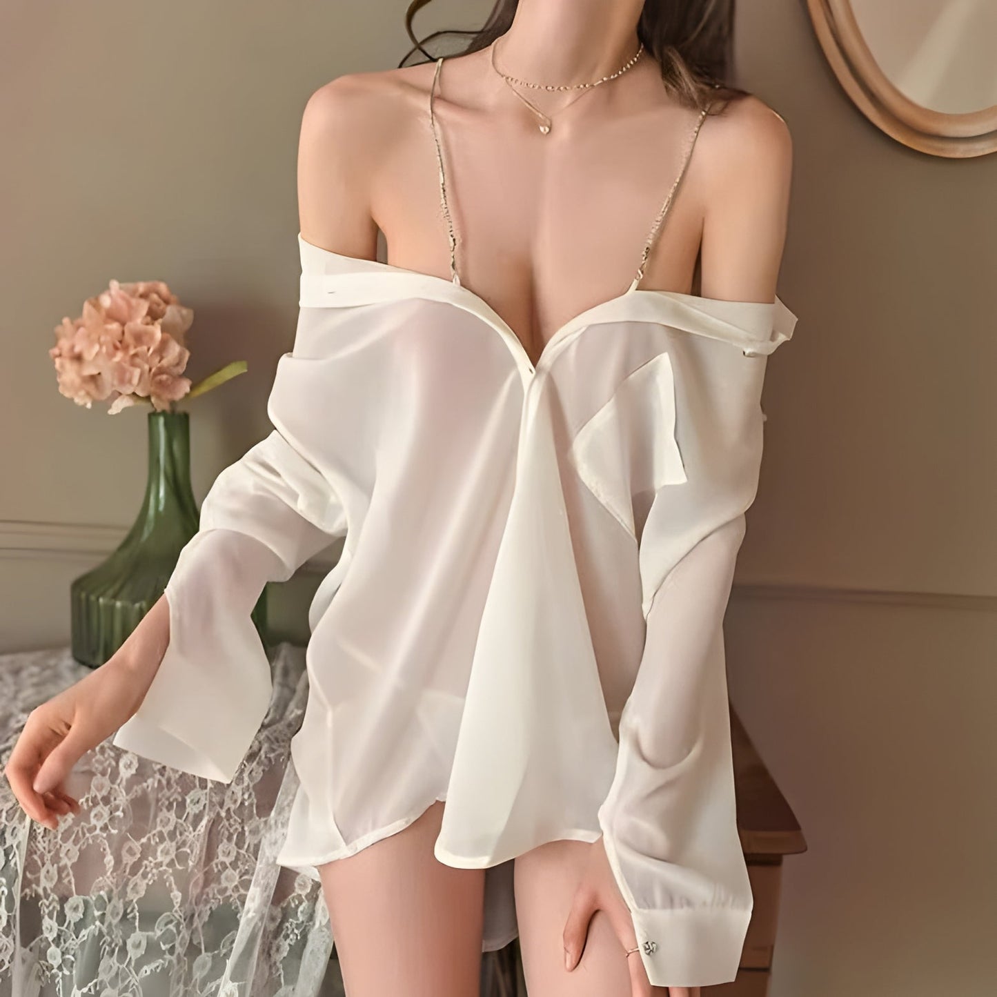 Off-Shoulder T-Shirt + 6 Piece Luxury Silk Nightwear Set