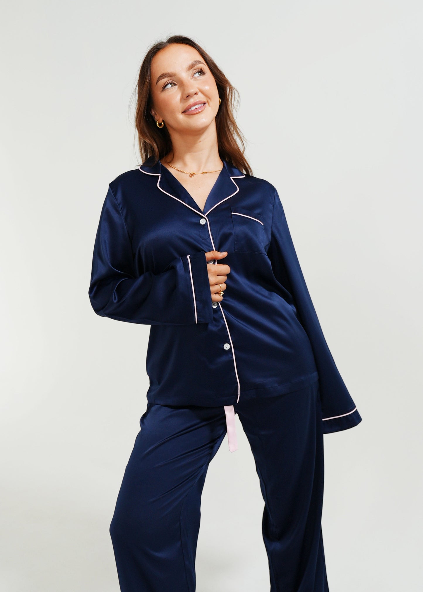 Plain With Contrast Piping Pajama Suit