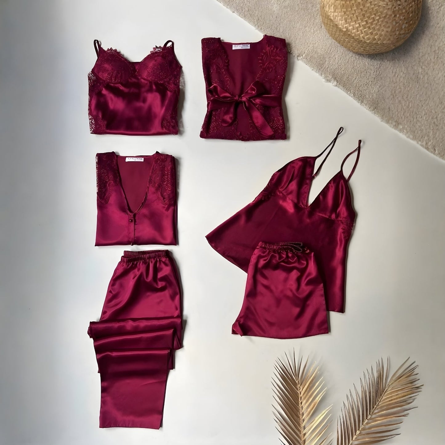 6 Piece Luxury Silk Nightwear Set Black