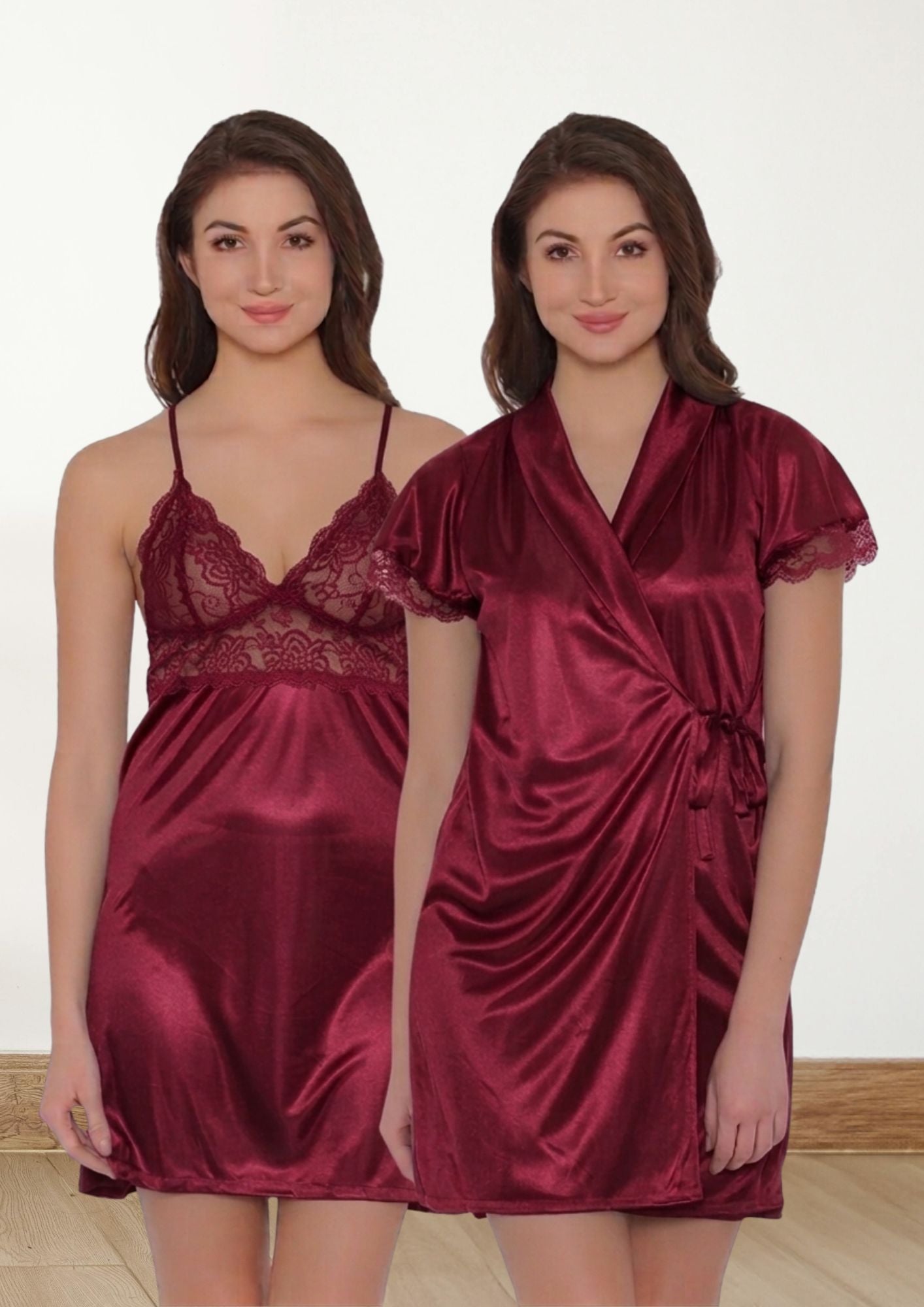 3-Piece Silk-Satin Nightwear & Lingerie Set