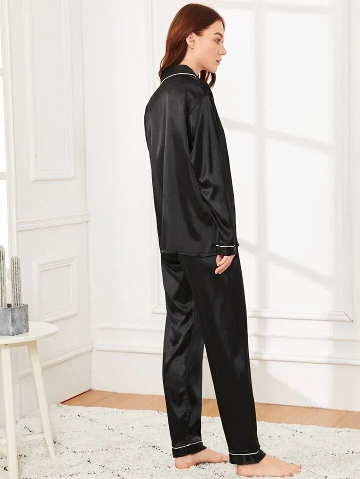 Mahroon 100% Pure Silk Pajama Set | Contrast Piping