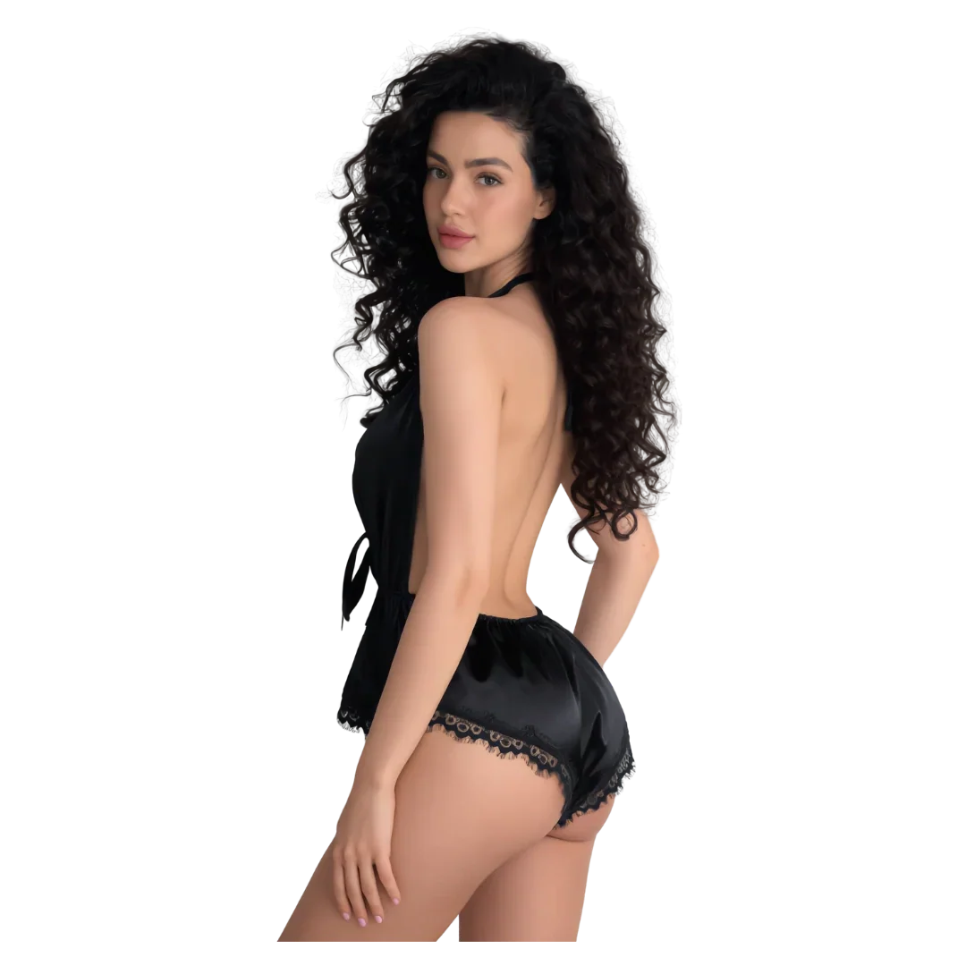 Deep V-Neck Sexy Silk Bodysuit