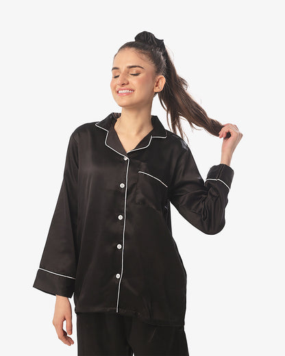 Plain With Contrast Piping Pajama Suit
