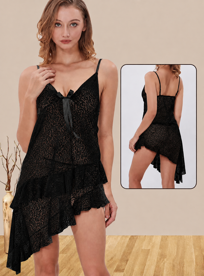 Sexy Lace Babydoll Dress – Deep V Neck, Tie Straps
