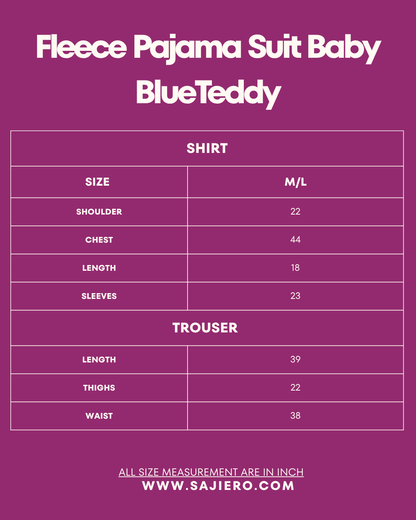 Fleece Pajama Suit Baby BlueTeddy