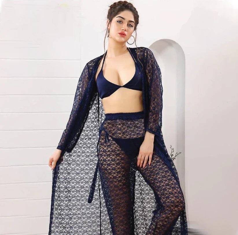 Premium 4-Piece Floral Net Nighty Set