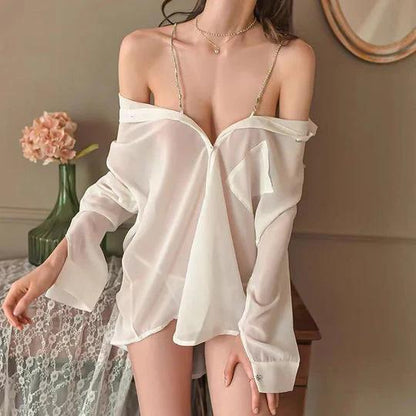 Off-Shoulder T-Shirt + 6 Piece Luxury Silk Nightwear Set